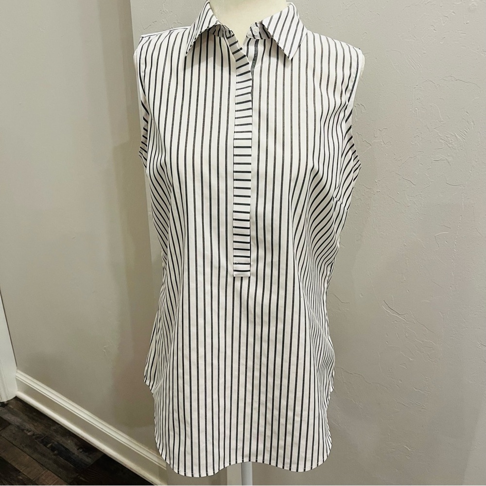 Talbots striped button gray white sleeveless shirt size 4